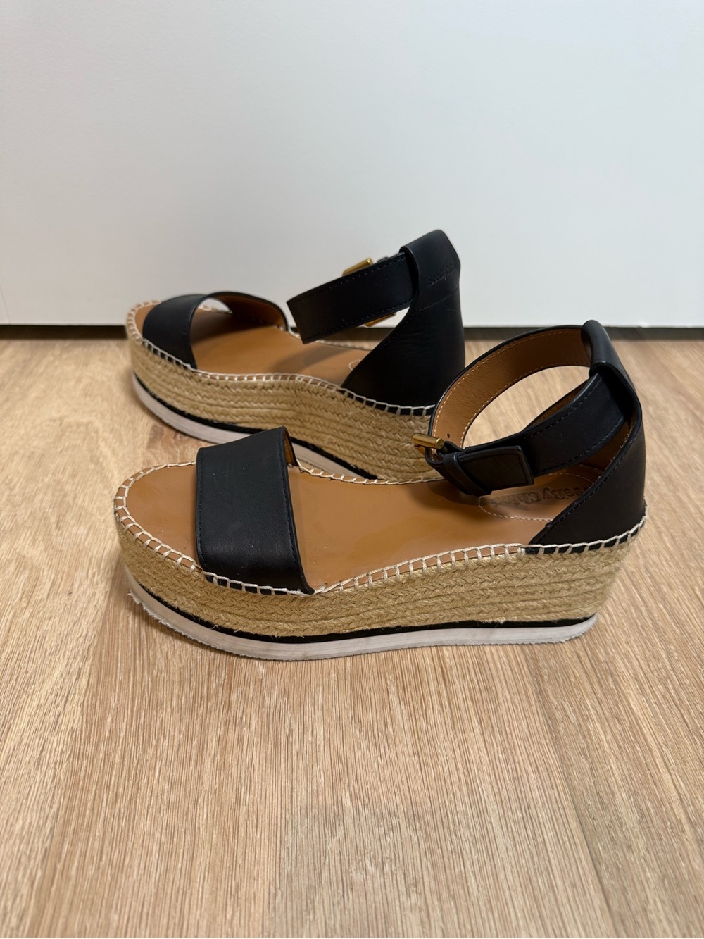 See by Chloé Black Leather Espadrille Platform Sandals EU 36 US 6 Flatform